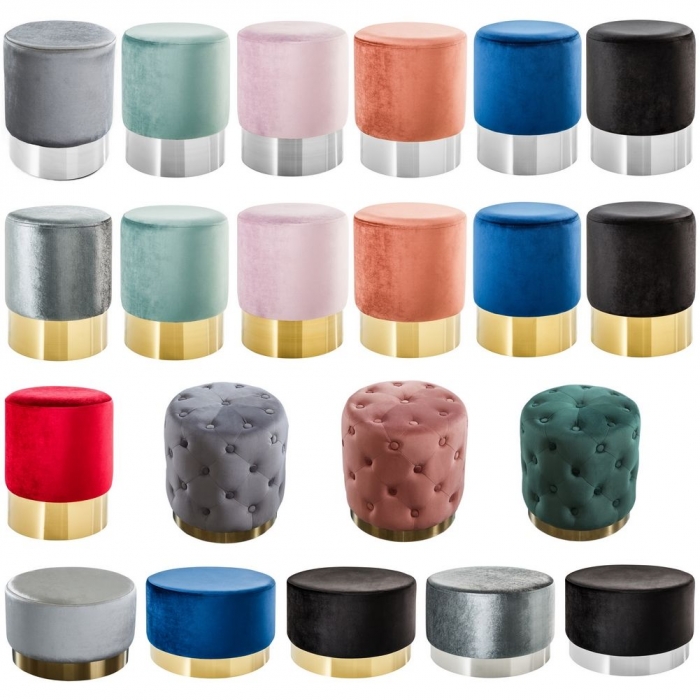 Sitzhocker POMPIDOU Blau aus Samtstoff mit Gold Metallsockel in Barock-Design 35cm x 41cm - 8